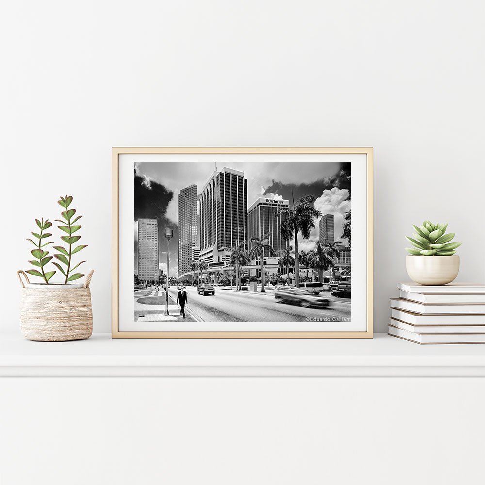 Downtown-Miami-First-Week-Y2k-Wall-Art-Beige-Frame-Black & White Photography